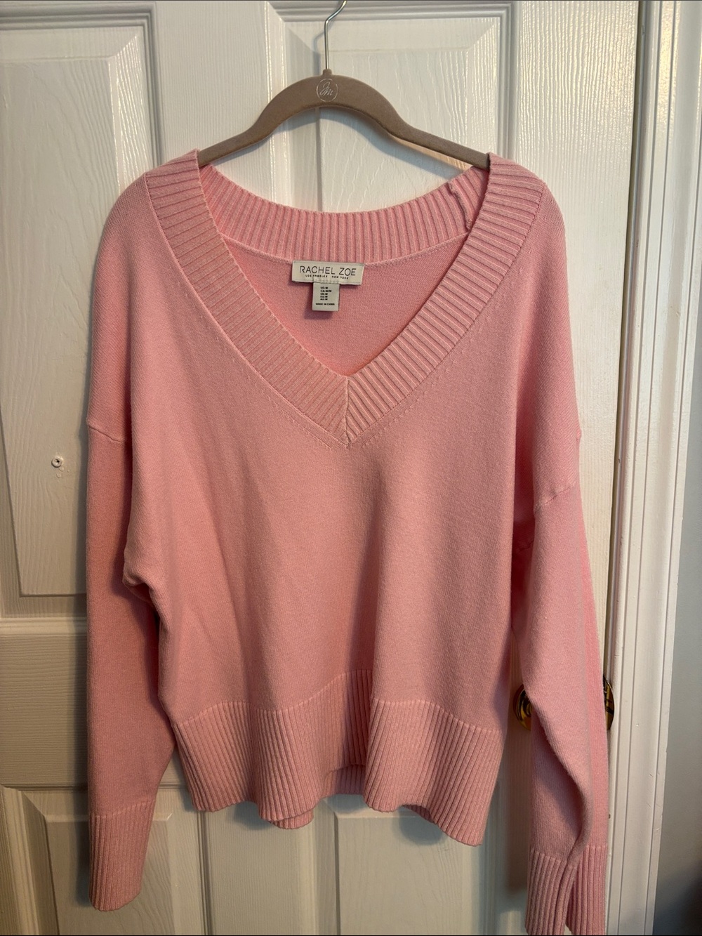 Rachel Zoe Blush Pink V-Neck Knit Sweater